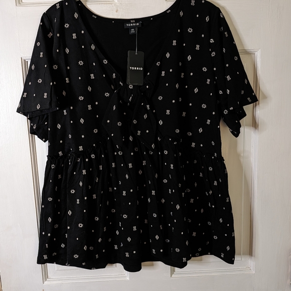 Torrid Women's Vintage Cotton Jersey V-Neck Relaxed Tie Front Top Plus m/l New - Picture 8 of 8